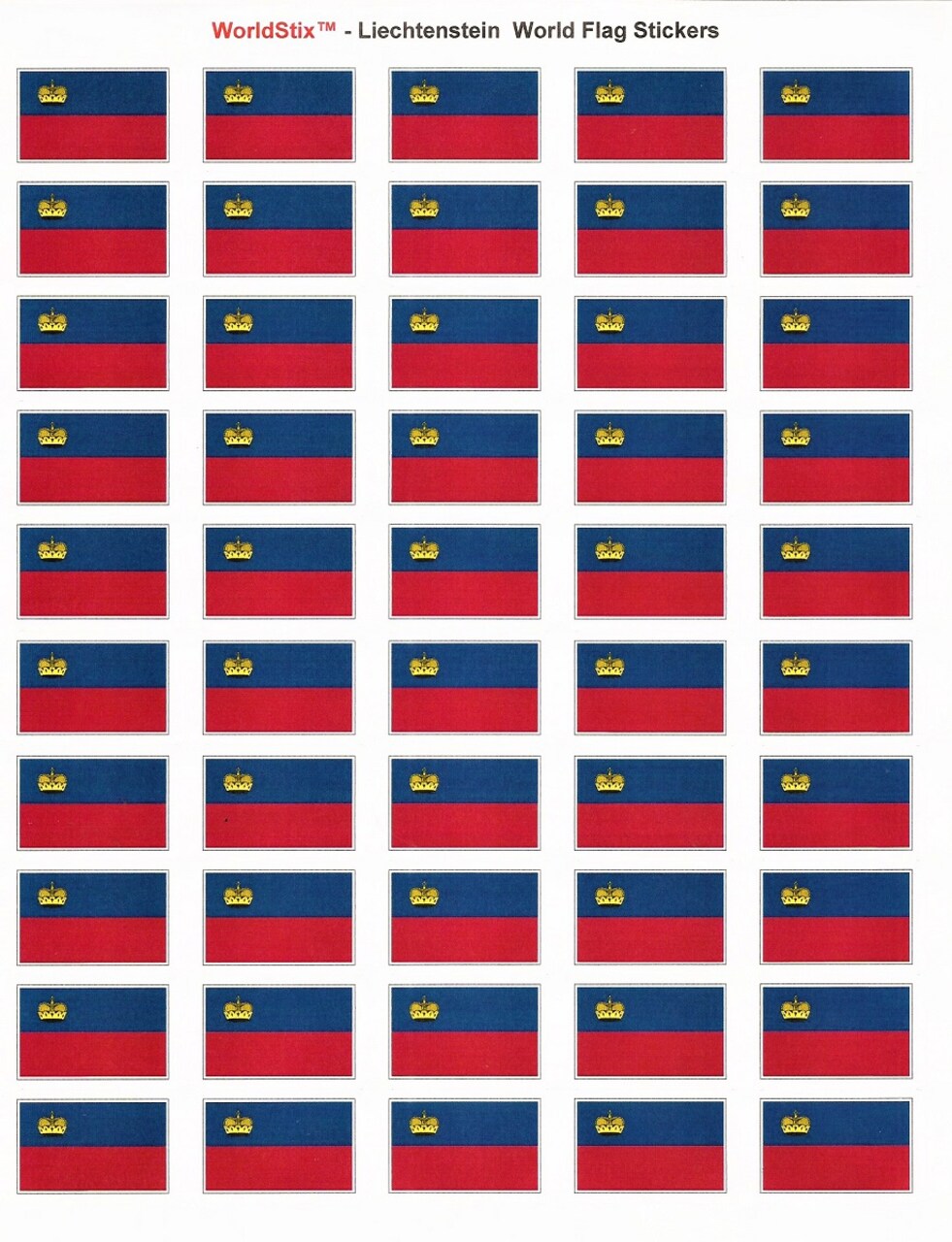 100 Liechtenstein Flag Stickers, Two Sheets of 50, 1.5" x 1" Made in America Self Adhesive Country Flag Scrapbook Stickers, Two Sheets of 50, 100 Sticker Decal Flags